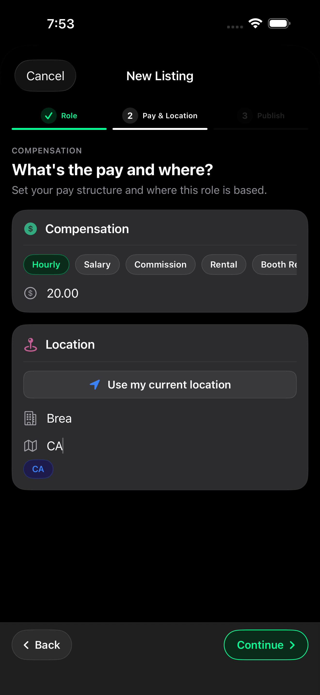 Creating a job listing